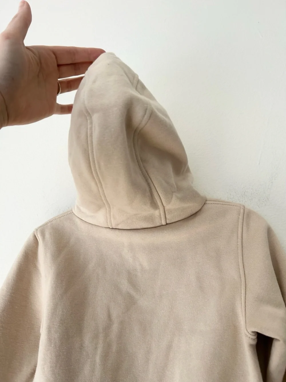 Nike Kids 2T Beige Fleece Hoodie White Swoosh Pullover Sweatshirt Kangaroo